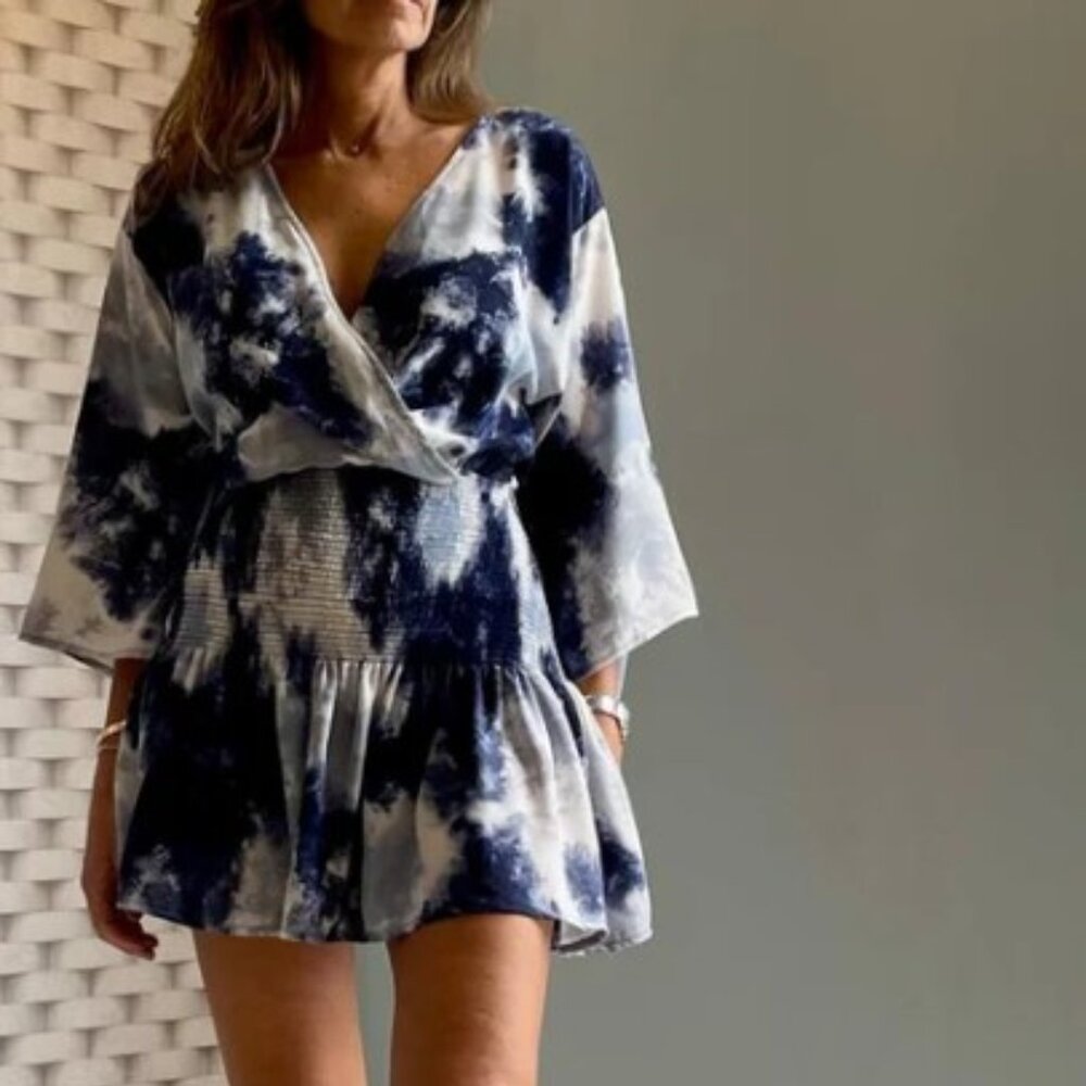 Sabz Mar Dress Blue Tie Dye